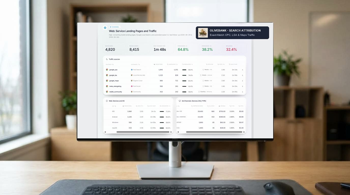 A traffic and acquisition dashboard broken out by channel